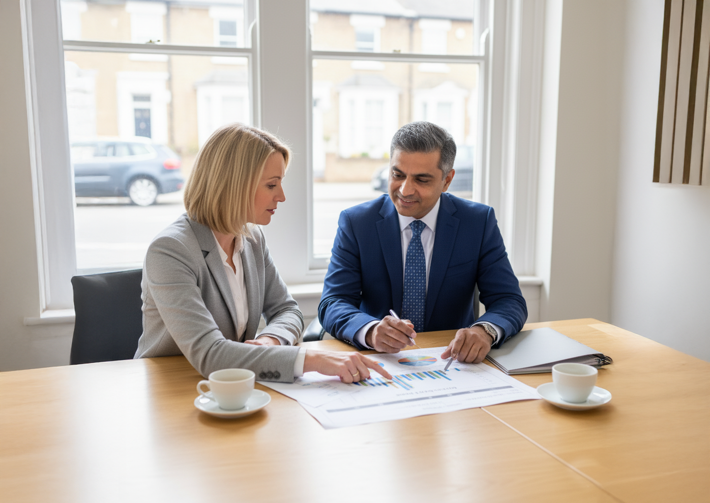 A landlord discussing his buy to let mortgage options